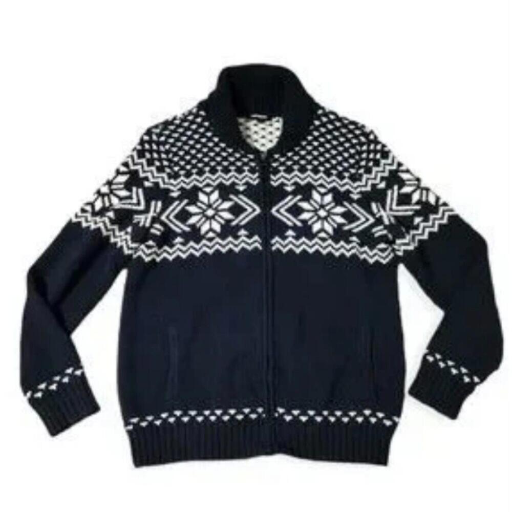 Express black white faire isle cardigan full zip sweater NWT men's size XL